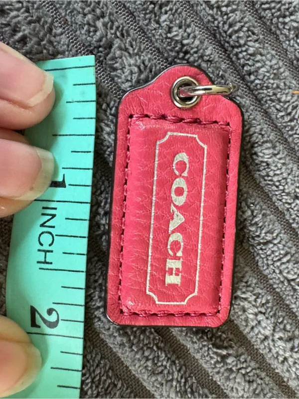 Coach Red Leather Silver Embossed Rare 2” Fob Hang tag Charm Keychain Bag Purse - Image 4