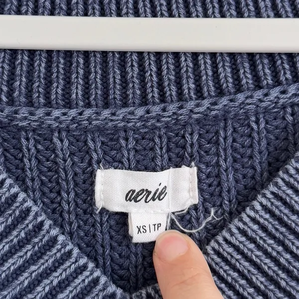 Aerie Blue Knit V Neck Oversized Relaxed Sweater Size XS - Image 3