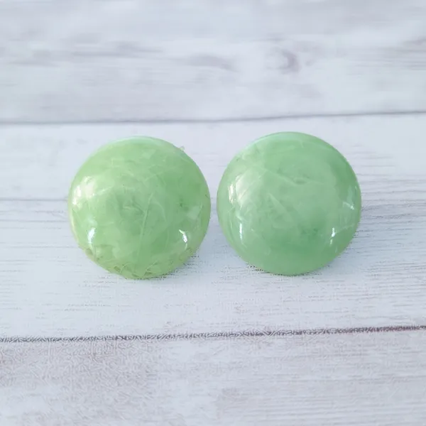 Vintage Clip On Earrings 1" Bright Green - Slightly Swirly - Retro Statement - Image 2