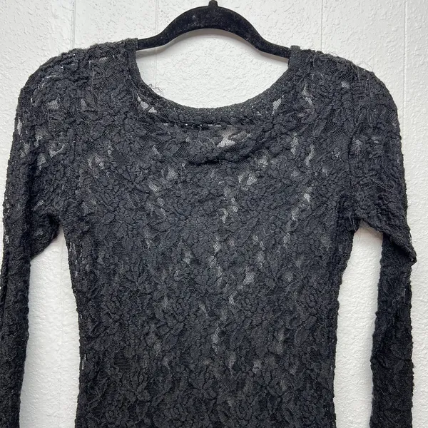 Womens Y2K Lace Sheer Open Knit Fairy Grunge Fitted Top XS Witchy Whimsigoth - Image 7