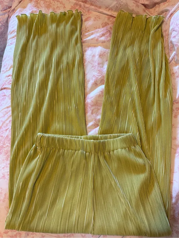 Pepper Mayo Pleated Wide-Leg Pants in Light Green - Image 2