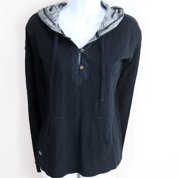 LRL Ralph Lauren Jeans Co Black Long‎ Sleeve Henley Hoodie Size M Y2K Activewear - Image 5