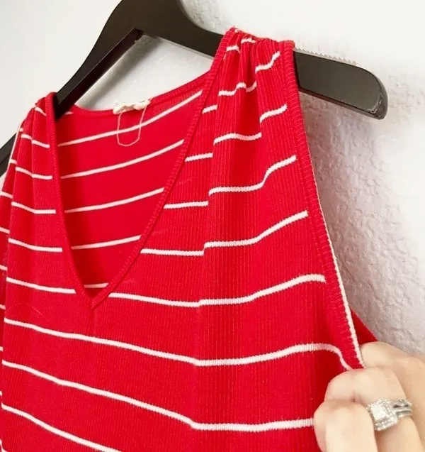 SEE YOU MONDAY Striped Tiered Knit Red White Dress Medium - Image 3