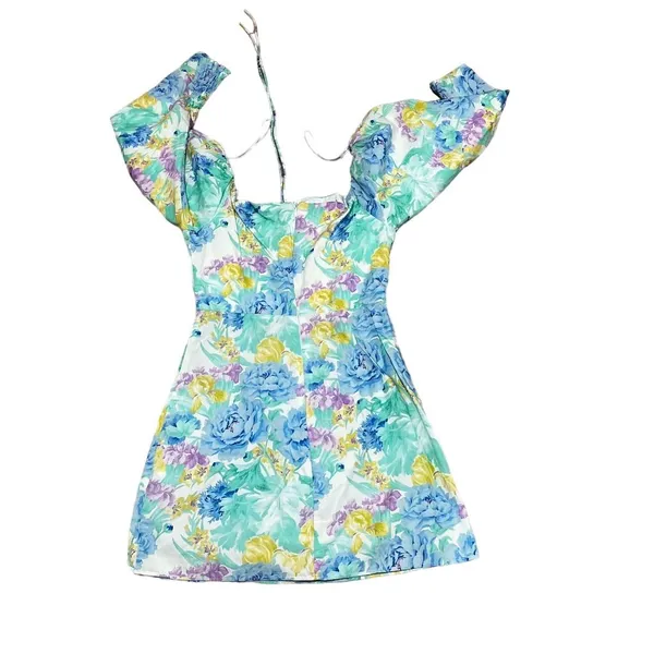 ZARA Women's XS Off Shoulder Floral Poplin Mini Dress Multicolor Summer Party - Image 2