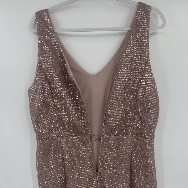 Alex & Eve Sequin Cocktail Dress Sz 12 Prom Old Hollywood Gala Champagne Rose - Image 12