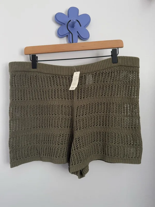 Aerie XL NEW Crochet Open Knit Shorts Olive Green Resort Vacation Tropical - Image 3