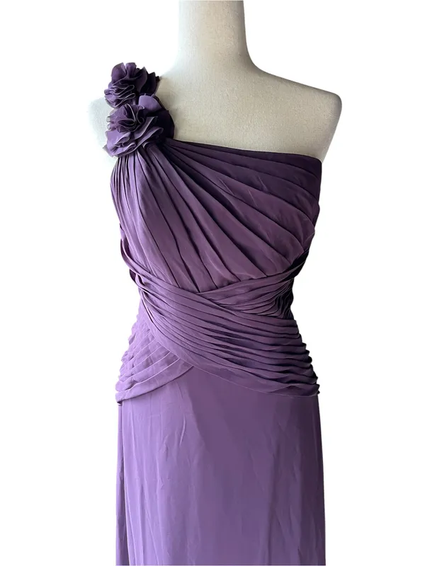 David's Bridal Plum One Shoulder Formal Dress - Image 4