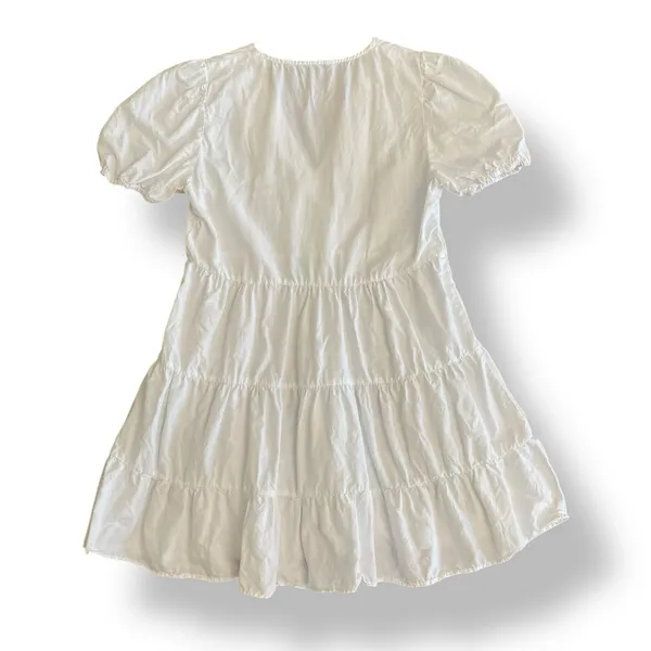 Zara Women’s White Puff Sleeve Tiered Ruffle‎ Mini Dress Size XS Preppy - Image 4