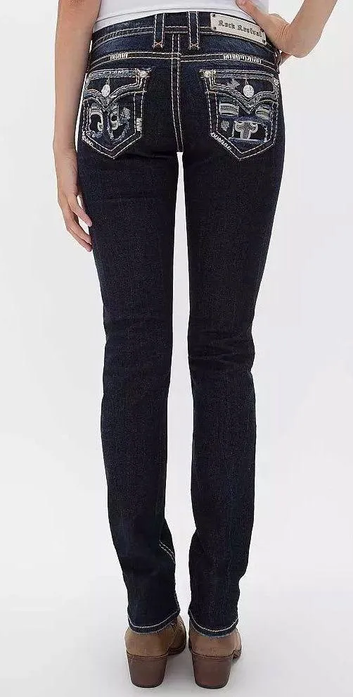 Rock Revival Karla Straight Leg Jeans Distressed Dark Wash Size 25 - Image 2