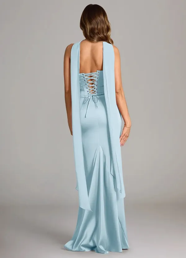 Azazie Sorrell Sky Blue Corset Maxi Gown with Draped Scarf - Image 4