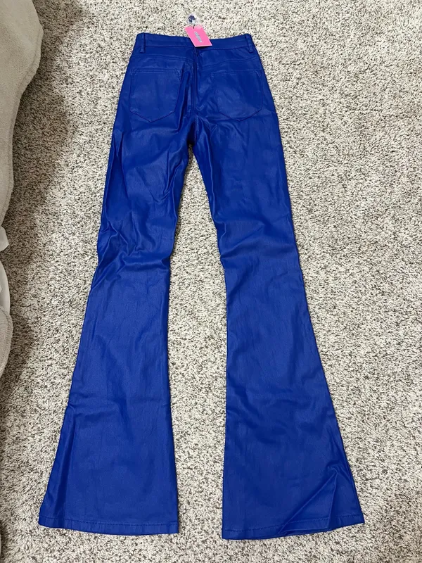NWT Edikted blue faux leather flare jeans - Image 4
