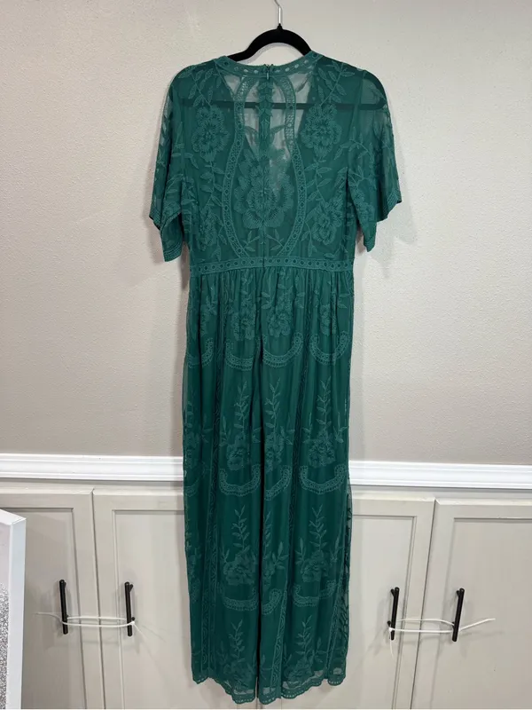 PinkBlush Forest Green Lace Mesh Overlay Maxi Dress - Image 5