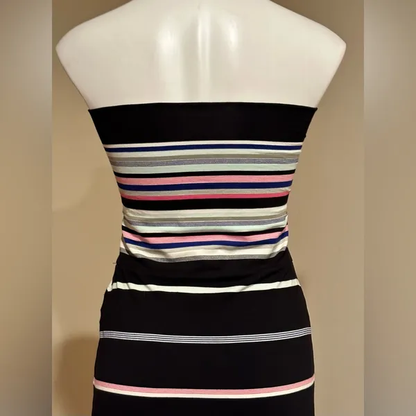 White House Black Market strapless Black Multi Color Stripes Slits Both Side SZ - Image 6