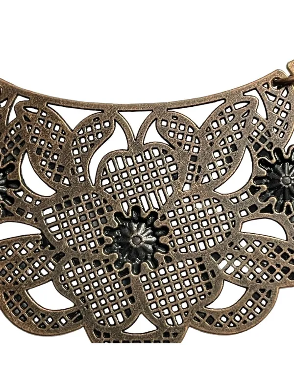 Paparazzi Statement Bib Necklace Petunia Paradise Filigree u Raised Floral Copp - Image 7