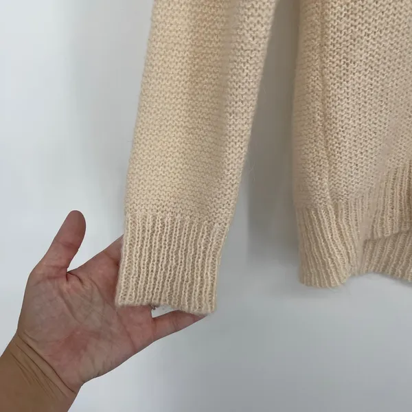 J. Crew Beige‎ Fuzzy Knit Shawl Collar V Neck Pullover Sweater XS Mohair Blend - Image 4
