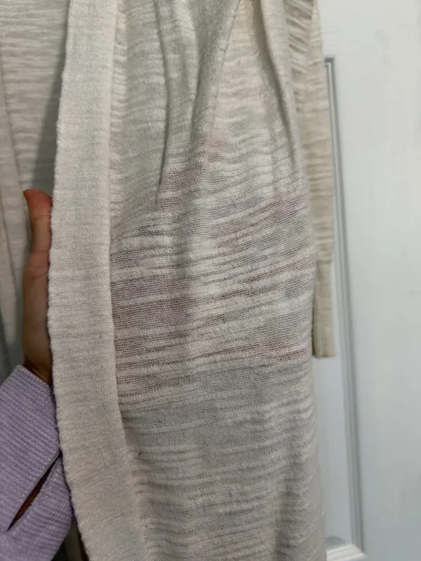 ATHLETA Extra Long Sheer Open Cardigan Size Large Cream White - Image 3
