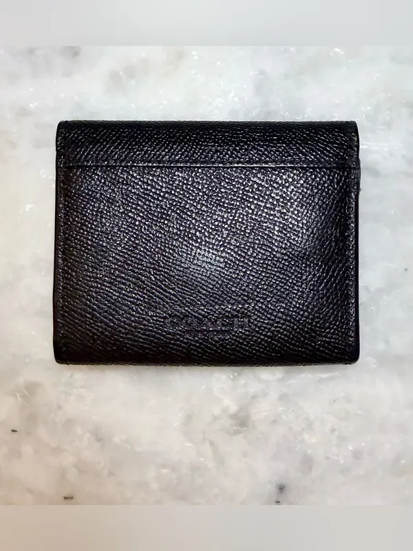 Coach Small Black Bifold Wallet - Leather Snap Bilfold with Coin Pocket - Image 3