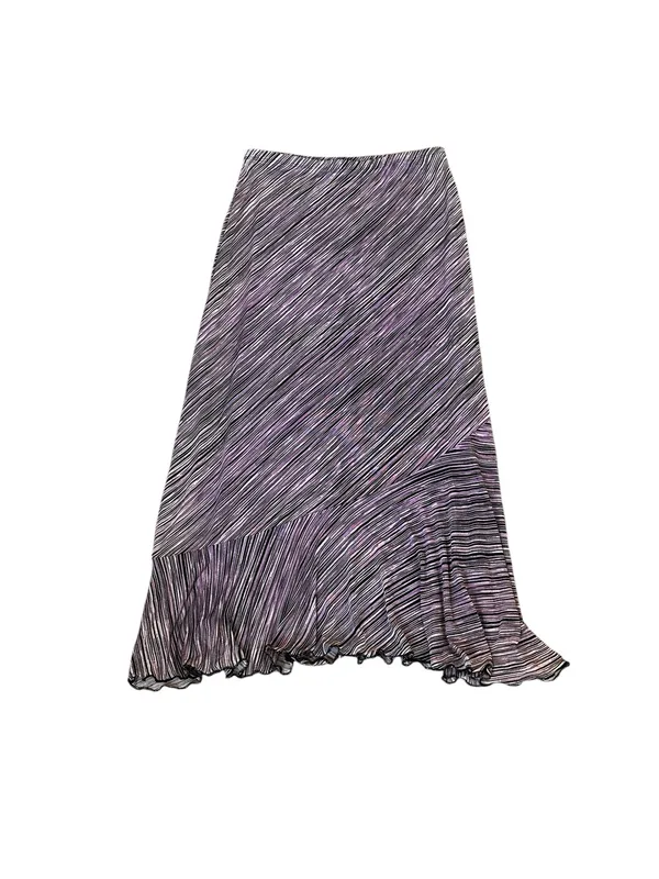 Vintage Purple Black Striped Midi Slip Skirt Ruffle Hem 90s Y2K Fairy Grunge - Image 5