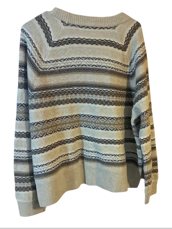 Faherty Cream Striped V-Neck Button Front Cardigan - Image 4