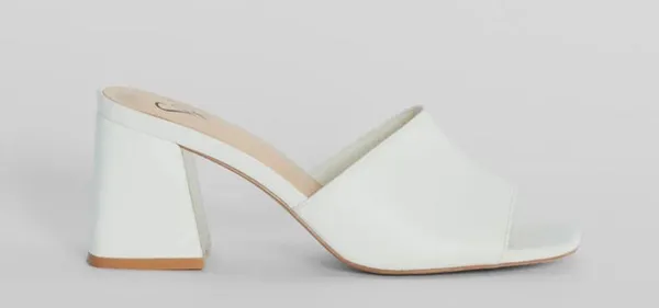 White Square Toe Block Heel Mules - Image 2
