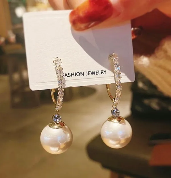 Elegant White Pearl Drop Dangle Earrings for Women - Image 2