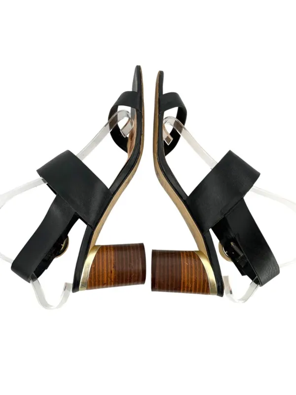Ted Baker Azmara Black Leather Slingback Sandals Gold Buckle Block Heel Size 40 - Image 4
