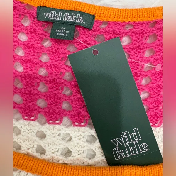 🆕 Wild Fable Pink and Orange Crochet Sweater Size M - Image 5