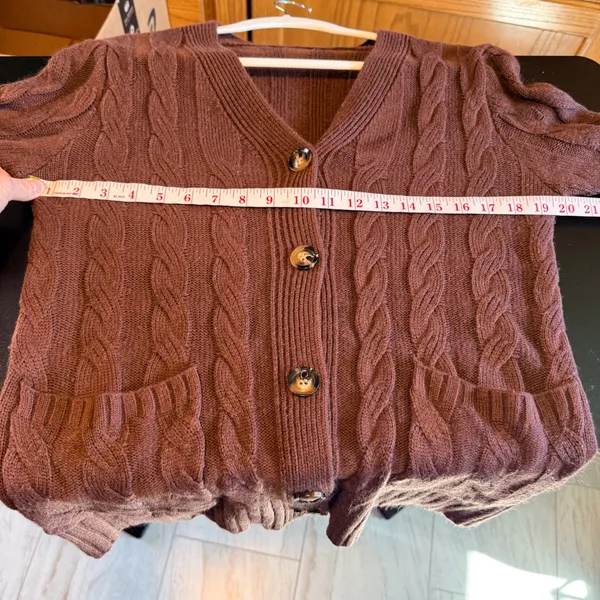 Brown Cable Knit Button Front V-Neck Cardigan Sweater Size Small Fall Season - Image 5