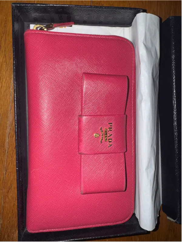 Prada Saffiano Leather Bow Wallet, One Size, Pink - Image 7