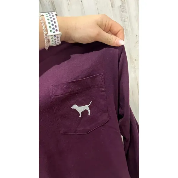 Victoria's Secret PINK Women's Maroon‎ Long Sleeve Pullover Shirt Size Small - Image 2