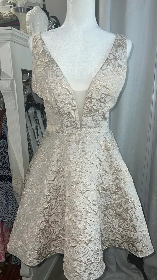 Coya Collection Cream & Gold Metallic Brocade Coquette Mini Dress - Image 3