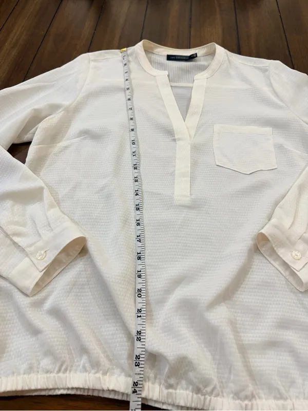 The Limited Ivory Textured Blouse M Split Neck Long Sleeve Career Top - Image 4