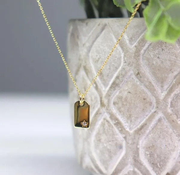 14k gold plated 925 sterling silver zirconia tag pendant necklace - Image 3