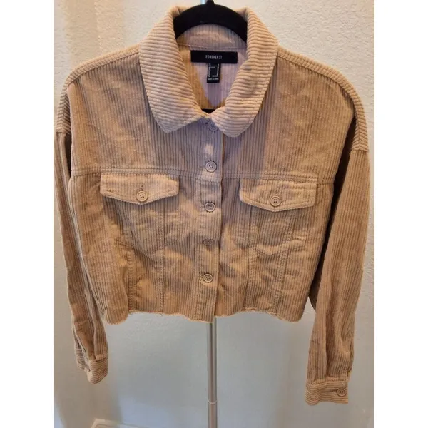 Forever 21 Soze M Womens Corduroy Ivory Crop Frayed Jacket Long Sleeve - Image 4