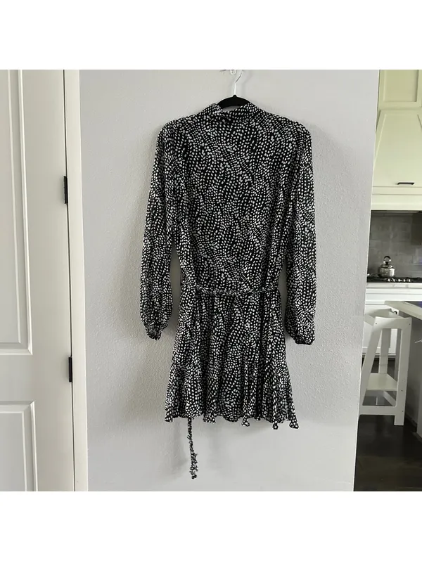 ZARA Woman Black/White Semi-sheer Printed Short Shirt Dress - Image 6