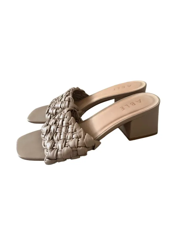 ABLE Beige Braided Leather Heels Sandals Size 9.5 Tan - Image 8