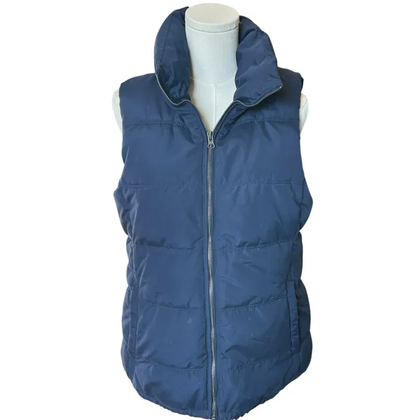Old Navy blue fleece lined puffer vest Medium cozy outdoor - Image 2