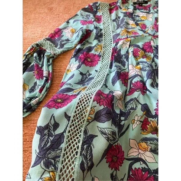 RD + Koko Anthropologie Blue Long Sleeved Teal Floral Printed Top” - Image 6