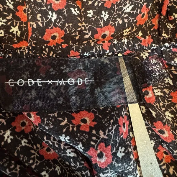 Code Mode Floral Smocked Long Sleeve Midi Dress Black Red Boho Cottagecore Sz M - Image 6