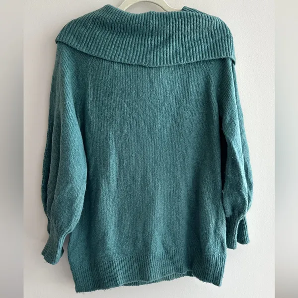 Express Teal Cowlneck Balloon Sleeve Sweater, Size Large - Image 15