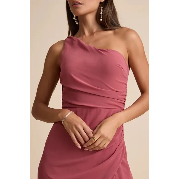 Lulus Adeline Rusty Rose One Shoulder Scarf Maxi Dress Formal Evening Large NWT - Image 5