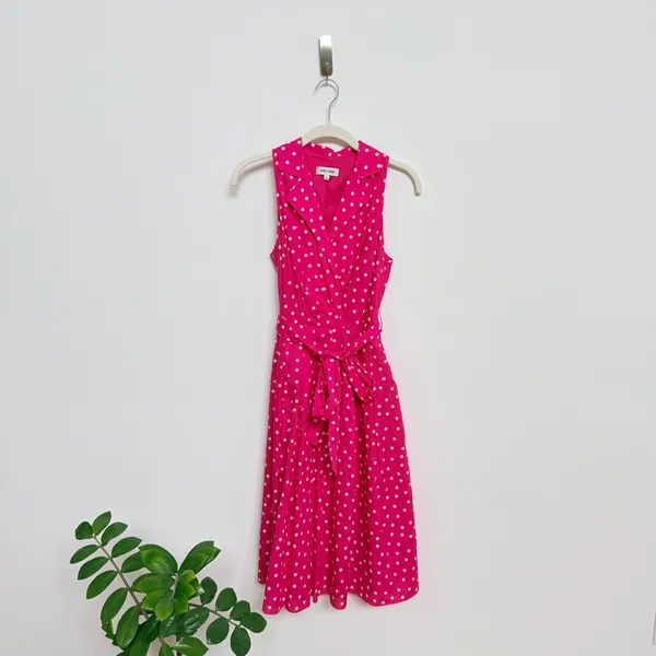 Jones Studio Pink Polka Dot Sleeveless Faux Wrap‎ Dress Size 4 - Image 2