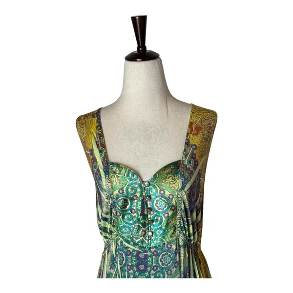 One World Dress Women XL‎ Yellow Green Floral Paisley Maxi Casual Boho Colorful - Image 4