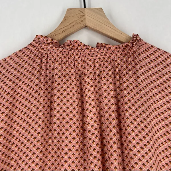 DR2 Womens Pink Geometric Floral Patterned Lightweight Woven Button Front Blouse - Image 9