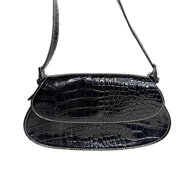 Liz Claiborne Vegan Leather Croc Embossed Small Black Shoulder Bag - Image 4