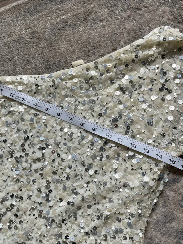 Y2K Vintage Arden B White and Silver Sequin One Shoulder Mini Party Dress Small - Image 6