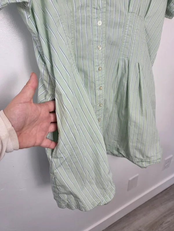 100% Cotton Lime Pastel Green Striped Shirt Dress Academia Preppy Plus Size XXL - Image 5