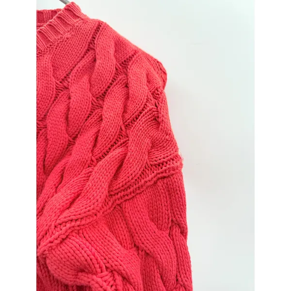 J.Crew Cable Knit Sweater Women's Small‎ Medium Red Cotton Side Slit Cozy - Image 8