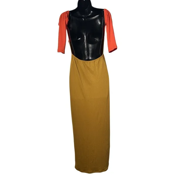Unbranded Women Size Large Yellow Orange‎ Colorblock Backless Maxi Bodycon Dress - Image 4