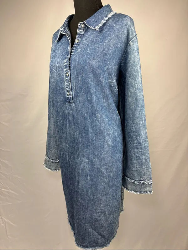 Shirt Dress Denim Button-Front Shirt Dress - Blue - Image 2